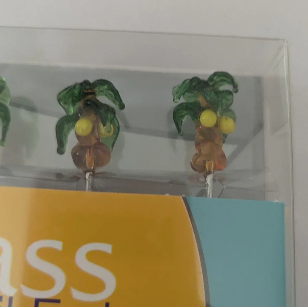 LSArts Set Of 6 Handcrafted Palm Tree Art Glass Cocktail Forks